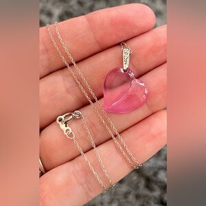 20” Pink Heart  Necklace - 10k white gold